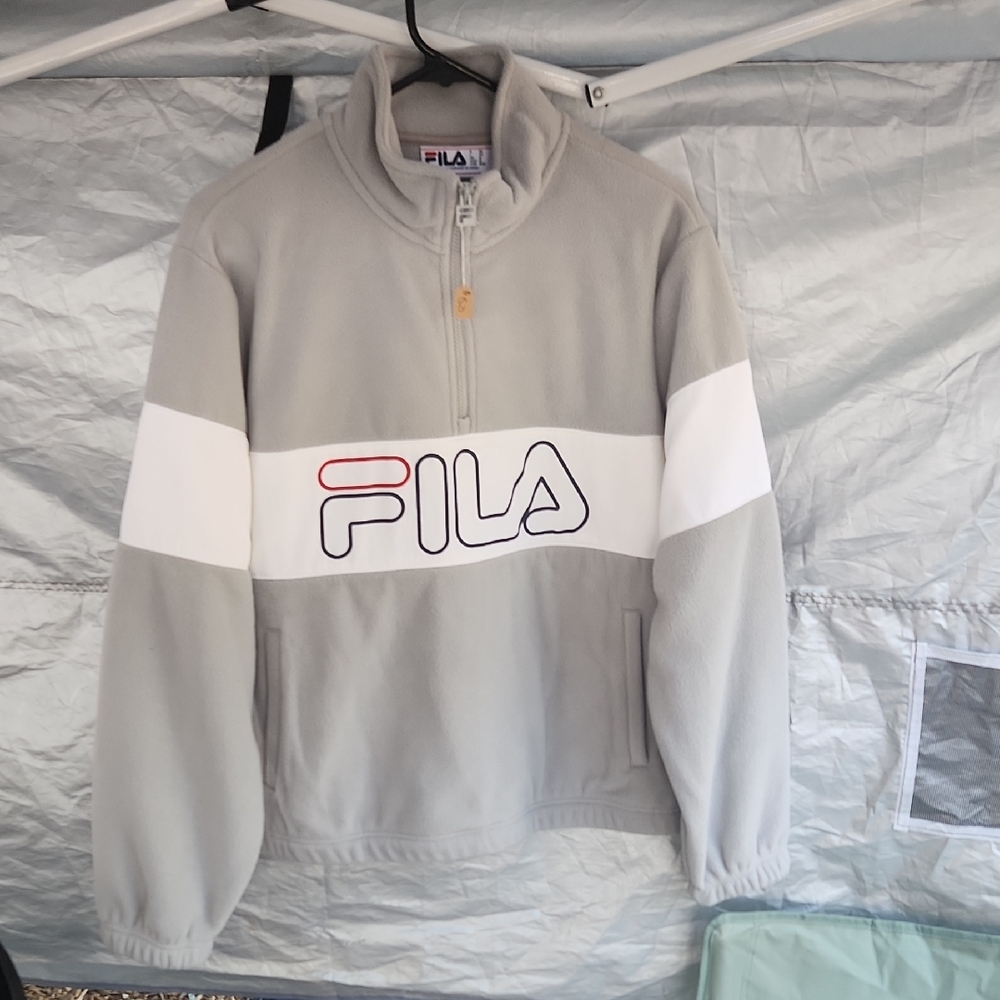 Fila Gray and White Zip Up Sweater with Sporty Design